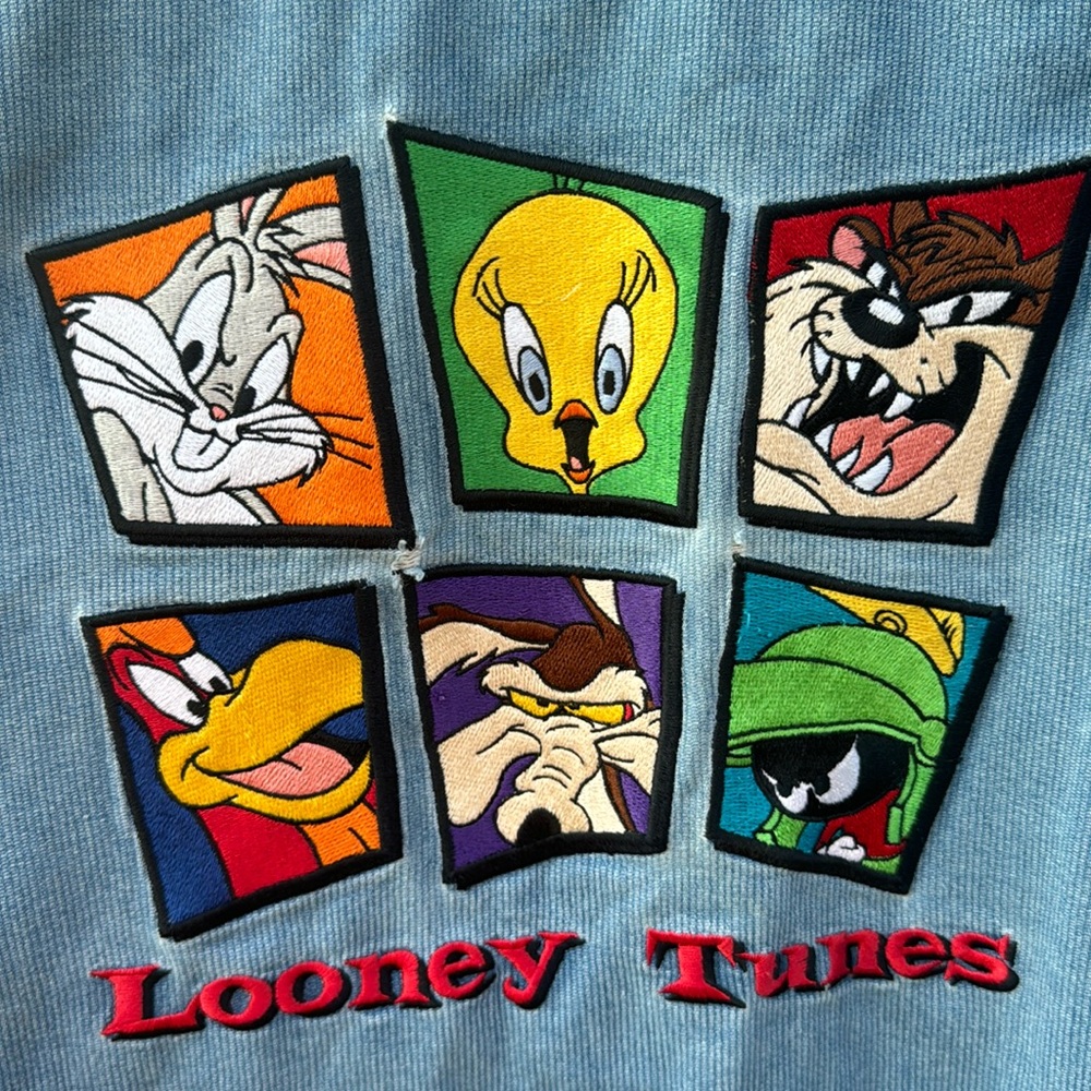 Vintage Warner Brothers Looney Tunes Denim Button Down Shirt size XL